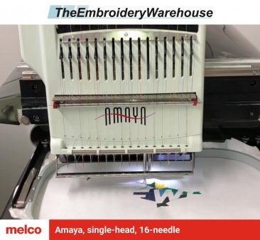 Melco Amaya, single-head, 16-needle, commercial embroidery machine