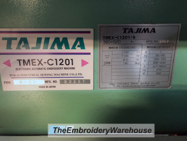 USED Tajima TMEX-C1201 - 1 Heads - 12 Needles - Commercial Embroidery Machine year 1997