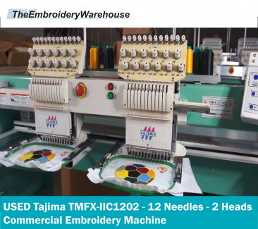 USED Tajima TMFX-IIC1202 - 2 Head - 12 Needles - Commercial Embroidery Machine