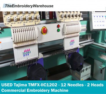 USED Tajima TMFX-IIC1202 - 2 Head - 12 Needles - Commercial Embroidery Machine