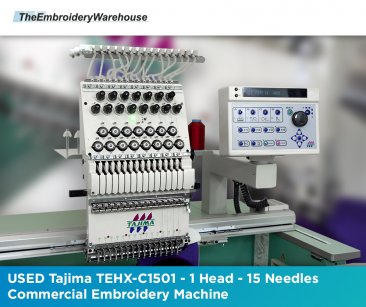 USED Tajima TEHX-C1501 - 1 Head - 15 Needles - Commercial Embroidery Machine