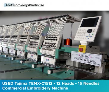 USED Tajima TEMX-C1512 - 12 Heads - 15 Needles - Commercial Embroidery Machine