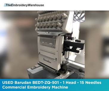 USED Barudan BEDT-ZQ-501 - 1 Head - 15 Needles Commercial Embroidery Machine