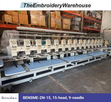 Barudan BENSME-ZN-15, 15-head, 9-needle, commercial embroidery machine