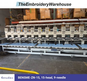 Barudan BENSME-ZN-15, 15-head, 9-needle, commercial embroidery machine