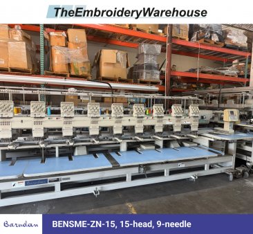 Barudan BENSME-ZN-15, 15-head, 9-needle, commercial embroidery machine