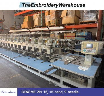 Barudan BENSME-ZN-15, 15-head, 9-needle, commercial embroidery machine