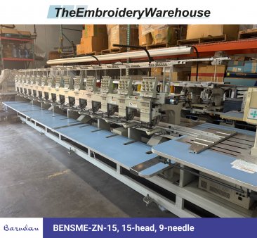 Barudan BENSME-ZN-15, 15-head, 9-needle, commercial embroidery machine