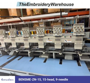 Barudan BENSME-ZN-15, 15-head, 9-needle, commercial embroidery machine