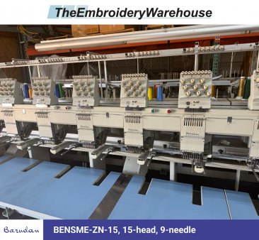 Barudan BENSME-ZN-15, 15-head, 9-needle, commercial embroidery machine