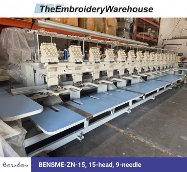 Barudan BENSME-ZN-15, 15-head, 9-needle, commercial embroidery machine