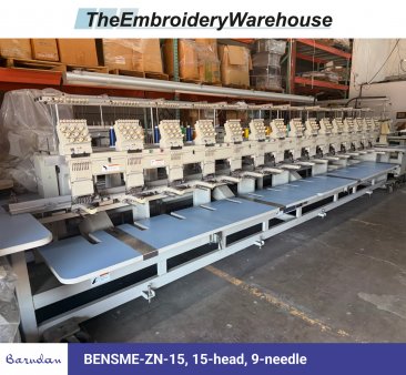 Barudan BENSME-ZN-15, 15-head, 9-needle, commercial embroidery machine