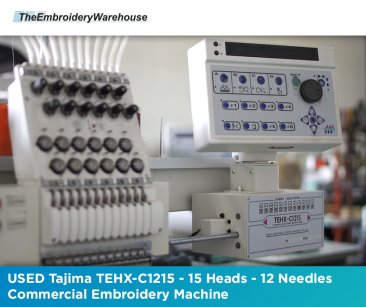 USED Tajima TEHX-C1215 - 15 Heads - 12 Needles - Commercial Embroidery Machine