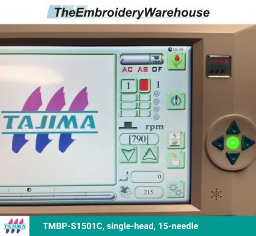 Tajima TMBP-S1501C, single-head, 15-needle, commercial embroidery machine