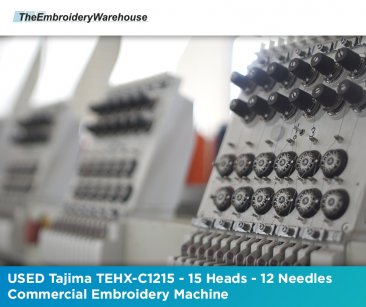 USED Tajima TEHX-C1215 - 15 Heads - 12 Needles - Commercial Embroidery Machine