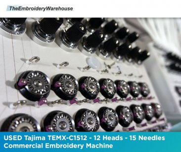 USED Tajima TEMX-C1512 - 12 Heads - 15 Needles - Commercial Embroidery Machine