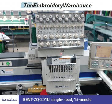 Barudan BENT-ZQ-201U, single-head, 15-needle, commercial embroidery machine