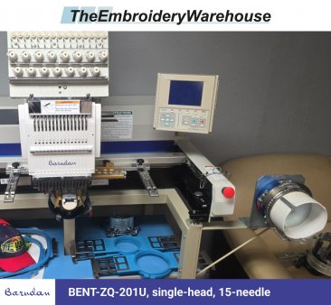 Barudan BENT-ZQ-201U, single-head, 15-needle, commercial embroidery machine