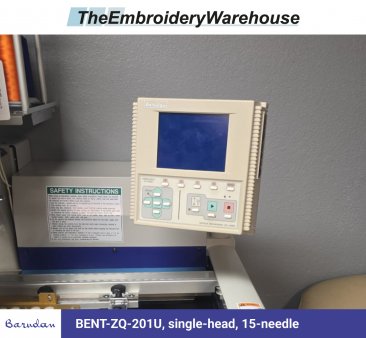 Barudan BENT-ZQ-201U, single-head, 15-needle, commercial embroidery machine