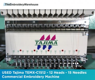 USED Tajima TEMX-C1512 - 12 Heads - 15 Needles - Commercial Embroidery Machine