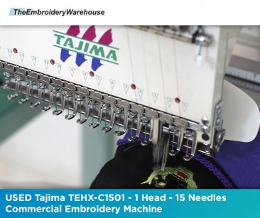 USED Tajima TEHX-C1501 - 1 Head - 15 Needles - Commercial Embroidery Machine