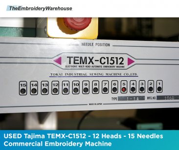 USED Tajima TEMX-C1512 - 12 Heads - 15 Needles - Commercial Embroidery Machine