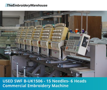 USED SWF B-UK1506 - 15 Needles- 6 Heads Commercial Embroidery Machine