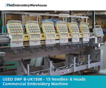 USED SWF B-UK1506 - 15 Needles- 6 Heads Commercial Embroidery Machine