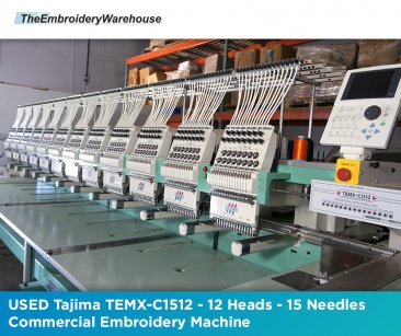 USED Tajima TEMX-C1512 - 12 Heads - 15 Needles - Commercial Embroidery Machine