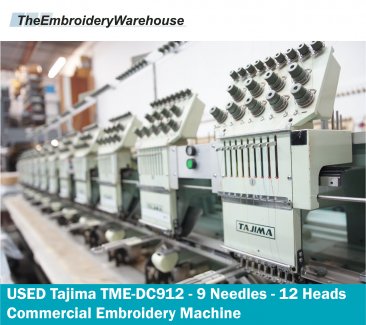 USED Tajima TME-DC912 - 9 Needles - 12 Heads - Commercial Embroidery Machine