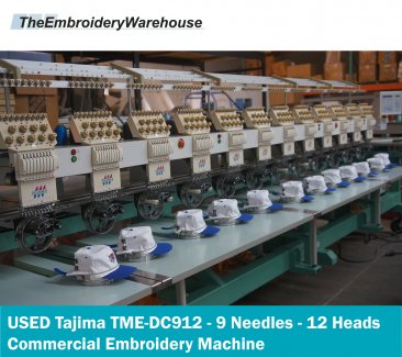 USED Tajima TME-DC912 - 9 Needles - 12 Heads - Commercial Embroidery Machine