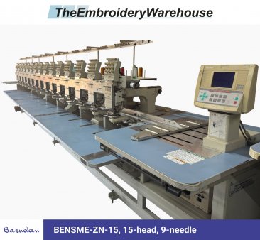 Barudan BENSME-ZN-15, 15-head, 9-needle, commercial embroidery machine