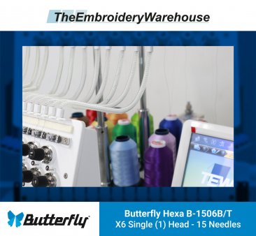 ButterFly Hexa-1506B/T - 6 Heads - 15 Needles - Commercial Embroidery Machine - NEW (2023)