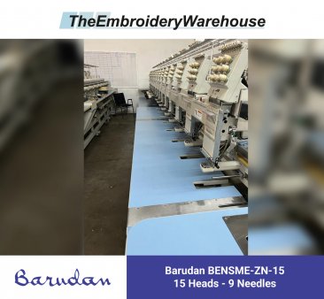 Barudan BENSME-ZN-15, 15-head, 9-needle, commercial embroidery machine