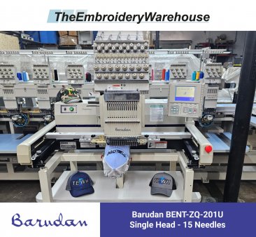 Barudan BENT-ZQ-201U, single-head, 15-needle, commercial embroidery machine