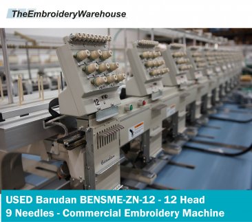 USED Barudan BENSME-ZN-12 - 12 Head - 9 Needles - Commercial Embroidery Machine