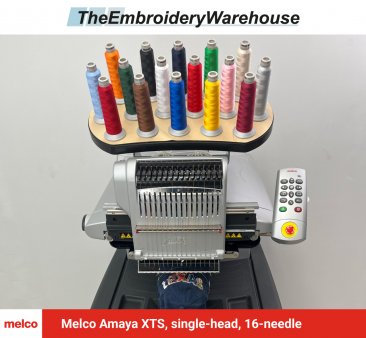 Melco Amaya XTS, single-head, 16-needle, commercial embroidery machine