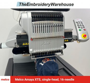 Melco Amaya XTS, single-head, 16-needle, commercial embroidery machine