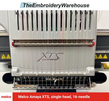 Melco Amaya XTS, single-head, 16-needle, commercial embroidery machine