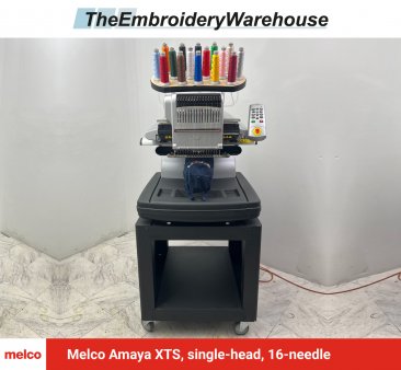 Melco Amaya XTS, single-head, 16-needle, commercial embroidery machine