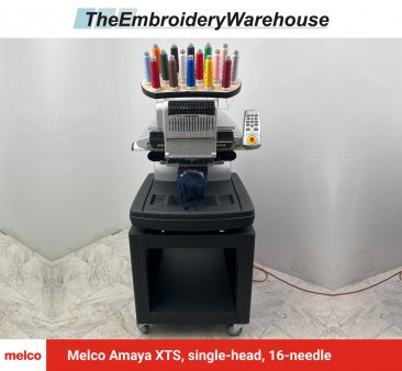 Melco Amaya XTS, single-head, 16-needle, commercial embroidery machine