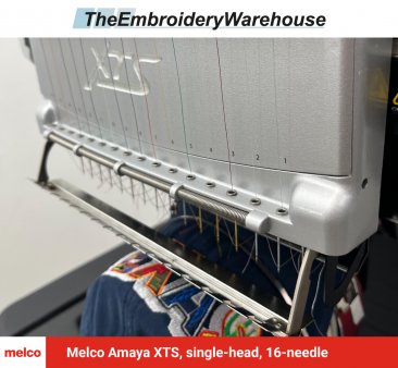Melco Amaya XTS, single-head, 16-needle, commercial embroidery machine