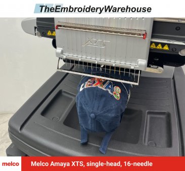 Melco Amaya XTS, single-head, 16-needle, commercial embroidery machine