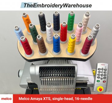 Melco Amaya XTS, single-head, 16-needle, commercial embroidery machine