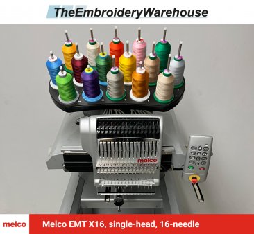 Melco EMT X16, single-head, 16-needle, commercial embroidery machine