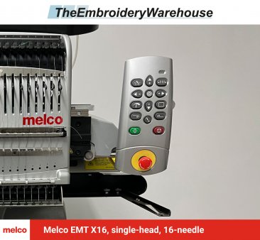 Melco EMT X16, single-head, 16-needle, commercial embroidery machine