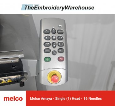 Melco EMT16, single-head, 16-needle, commercial embroidery machine