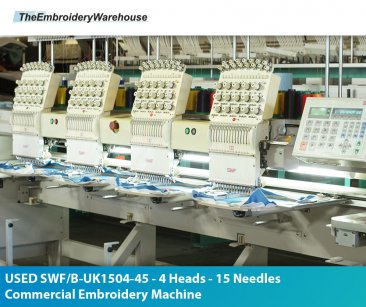 USED SWF B-UK1504-45 - 4 Heads - 15 Needles Commercial Embroidery Machine