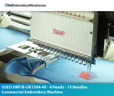 USED SWF B-UK1504-45 - 4 Heads - 15 Needles Commercial Embroidery Machine