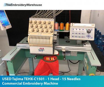 USED Tajima TEHX-C1501 - 1 Head - 15 Needles - Commercial Embroidery Machine